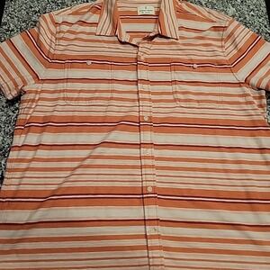 Mutual Weave Orange Striped XXL‎ Cotton Blend  Button Up Shirt